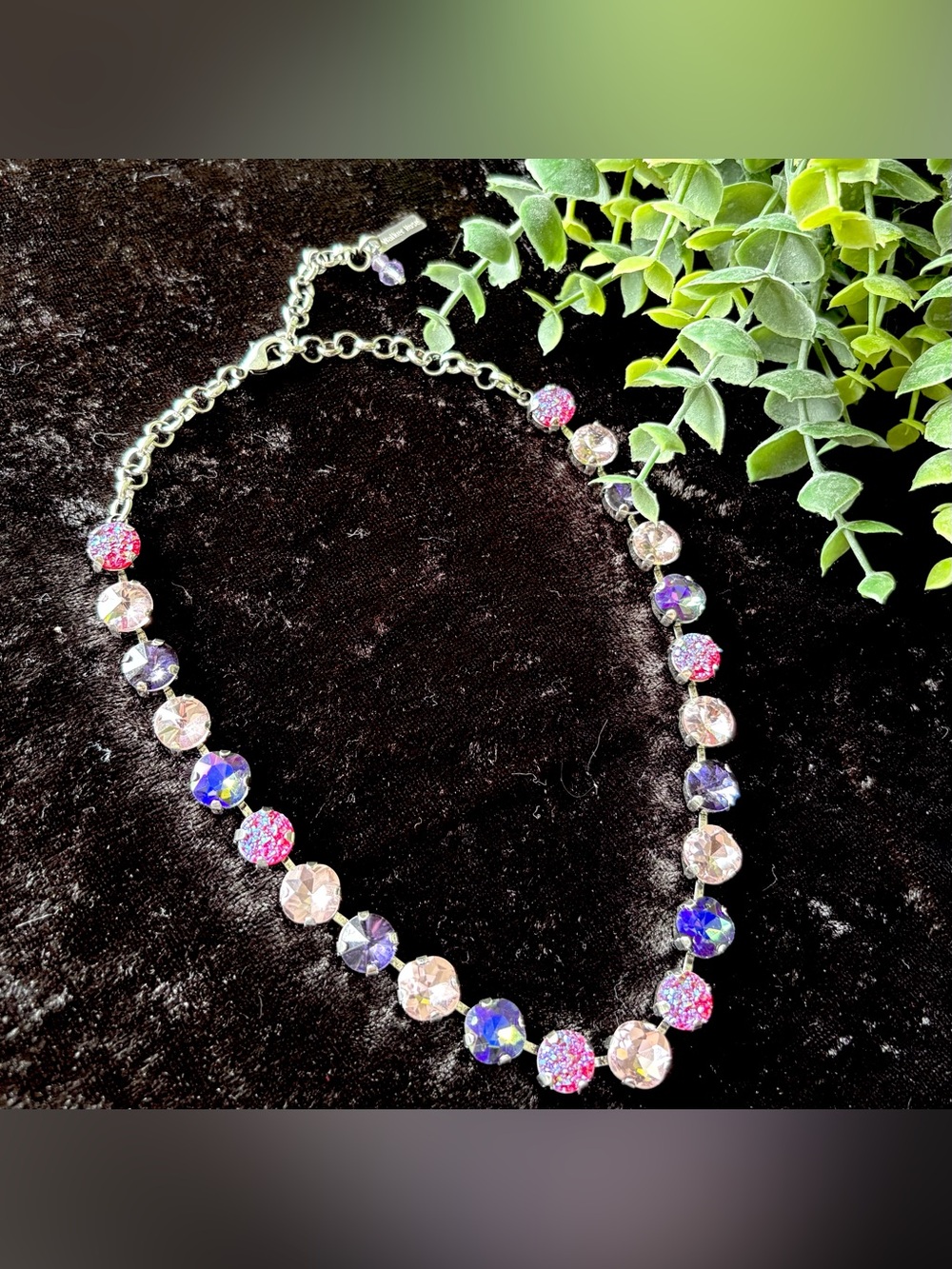 WALKER ROSE - TOVA The Trudy Round Crystal Statement Necklace in Pink and Purple